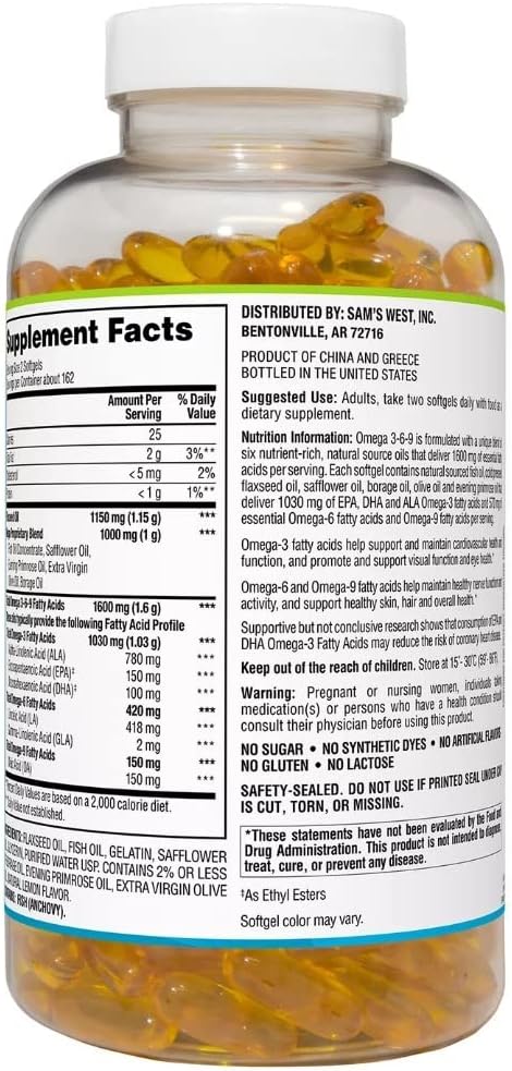 Omega 3-6-9 Dietary Supplement (325 ct.) May Support Heart &amp Cardiovascular Health* May Promote Eye Health