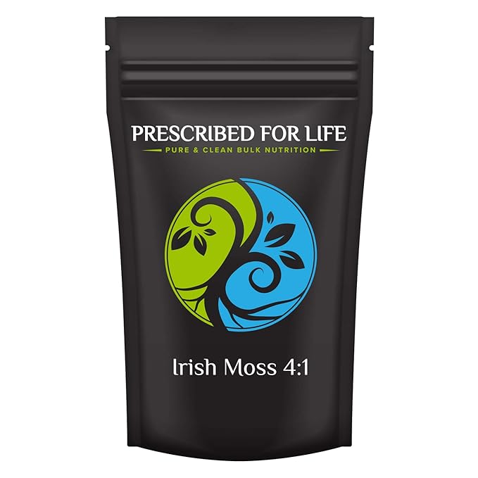 Prescribed For Life Irish Sea Moss Powder 4:1 | Natural Carrageen Algae Extract Powder | Gluten Free Vegan Non-GMO No Fillers | Naturally Rich in Iodine &amp Omega-3 Fatty Acids (2 oz / 56 g)