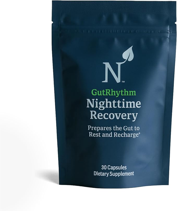 GutRhythm Nighttime Recovery Overnight Digestive &amp Sleep Aid Supplement with Vitamin B6 Melatonin Magnesium &amp Zinc | Supports Gut Health &amp Promotes Restful Sleep | Vegan 30 Servings