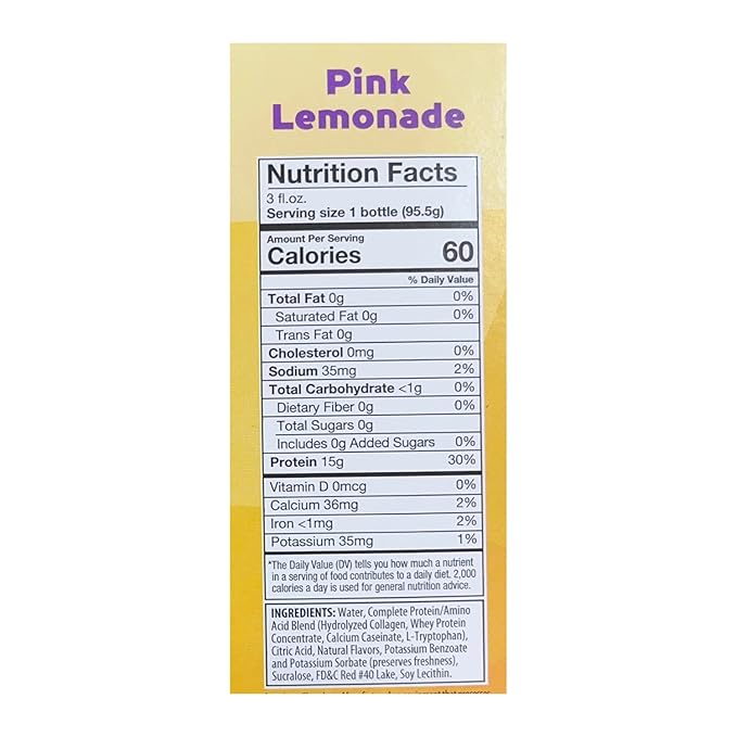 Nutmeg State Nutrition HealthyWise - Whey Protein &amp Collagen Shots 15g Protein Fat Free Sugar Free 3 Fl Oz Per Serving (Pink Lemonade 6 Pack)