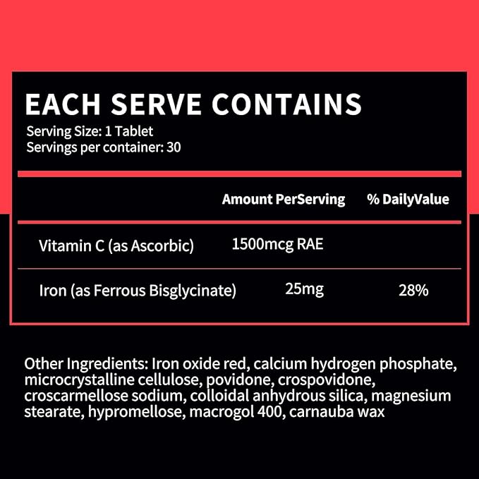 BNHealthy Iron &amp Vitamin C Tablet 2-Pack - Premium Bisglycinate Supplement with Vitamin C - 60 Tablets for Enhanced Energy and Iron Absorption