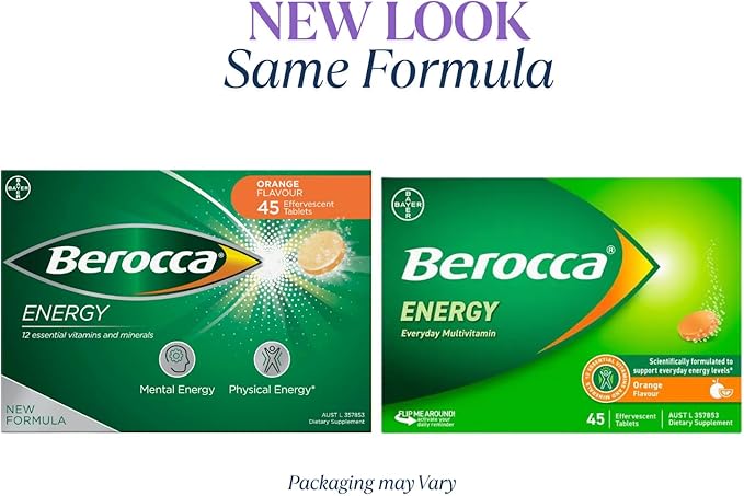 Berocca Energy Vitamin B &amp C Orange Flavour Effervescent Tablets 60 Pack