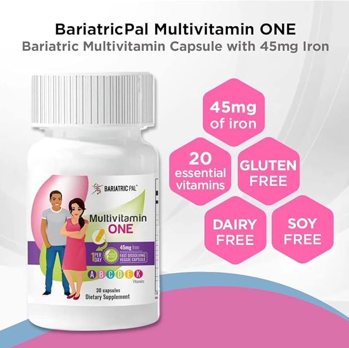 BariatricPal 30-Day Bariatric Vitamin Bundle Multivitamin ONE 1 per Day! Capsule with 45mg Iron Easy Swallow Calcium Citrate (600mg) and D3 Coated Tablets