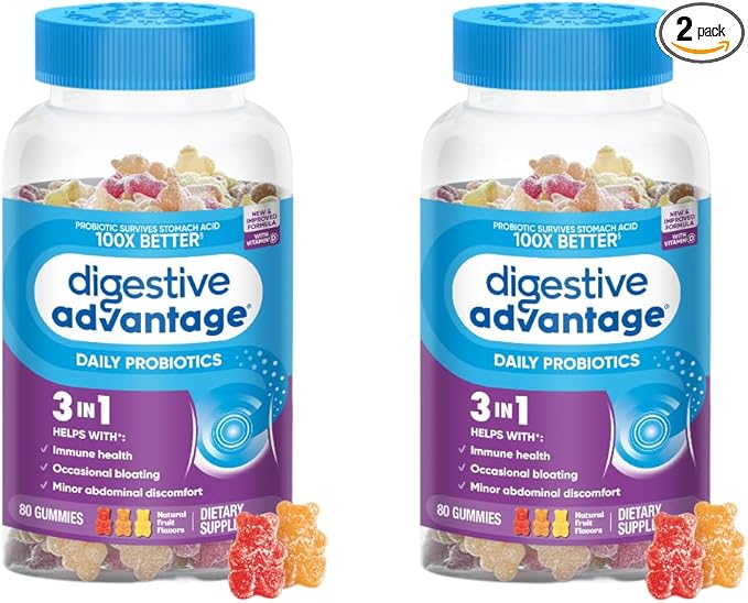 Digestive Advantage Daily Probiotic Gummies for Digestive Health Gut Health &amp Immune Support Probiotics for Men and Women (80ct) - Delicious Natural Fruit Flavor* (Pack of 2)