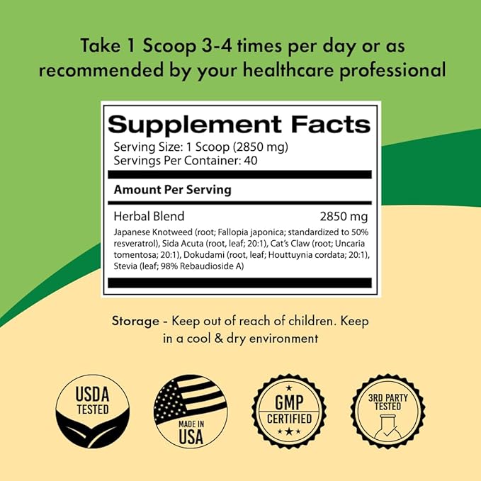 Samsara Herbs Tick Recovery Herbal Powder Formula (4oz/114g) - Japanese Knotweed Cat's Claw SIDA Acuta Houttuynia Cordata Stevia