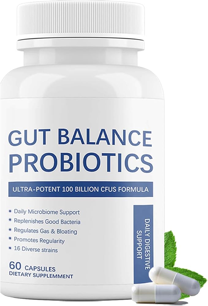 Gut Balance Probiotics 100 Billion CFU Capsules Suitable for Adults - 16 Diverse Strains Daily Digestive and Immune Support Relieves Gas Bloating &amp Promotes Regularity - 60 Vegan Capsules