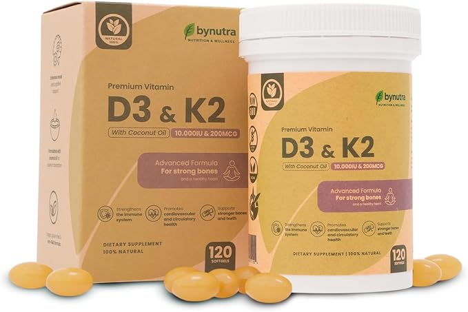 Premium Vitamin D3 &amp K2 with Coconut Oil – 10000 IU D3 + 200 mcg MK-7 – High-Potency Vitamin D3 K2 Supplement – 120 Softgels