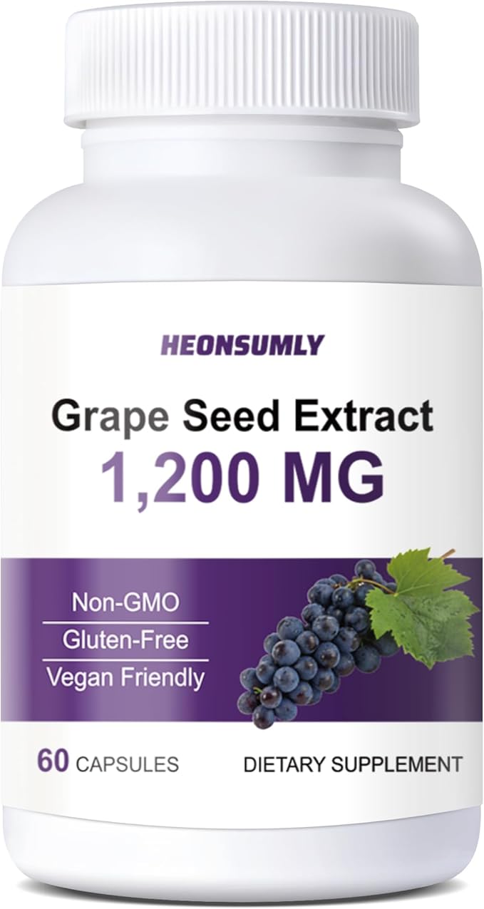 HEONSUMLY Grape Seed Extract 1200mg Powerful Antioxidant Support Non-GMO Gluten-Free 60 Capsules