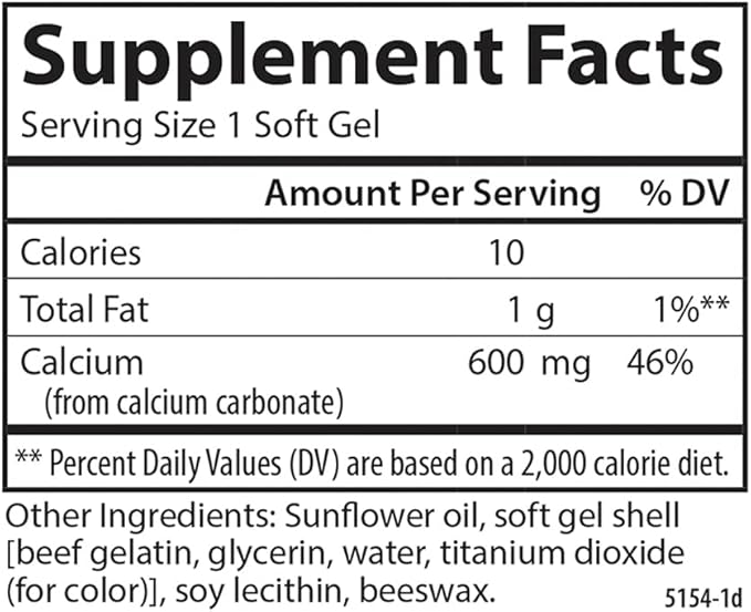 Carlson - Cal-600 600 mg Calcium Bone Support Healthy Teeth &amp Optimal Wellness 100+30 Softgels