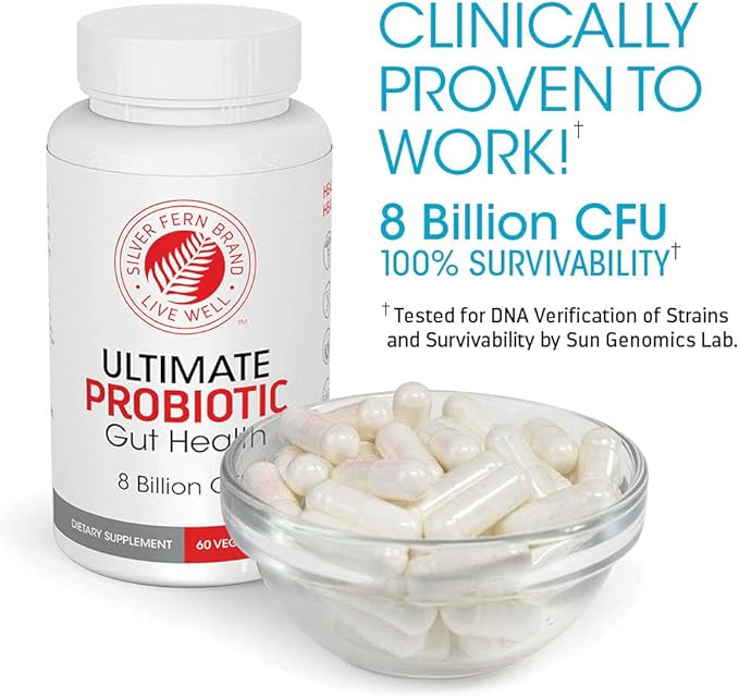 Silver Fern Brand Ultimate Probiotic 4-Pack – Probiotics for Women &amp Men – 8 Billion CFU Spore-Forming Gut Health Supplement – DNA Verified Probiotic Shelf-Stable High Survivability – 240 Capsu