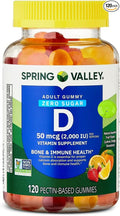 SUREFECT Spring Valley Zero Sugar Vitamin D 50 mcg (2000 IU) Gummies Bone &amp Immune Support - 120 Count Organizer