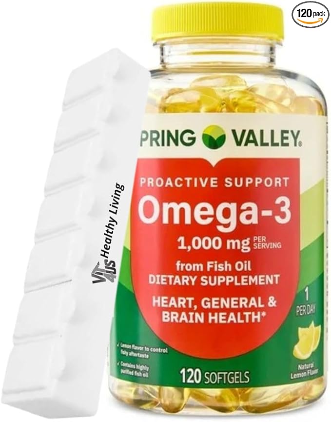 Spring Valley Omega-3 Soft Gels 1000mg Natural Lemon Flavor 120 Count – Supports Heart Brain &amp Immune Health