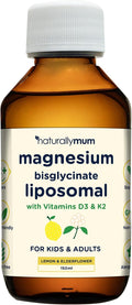 Magnesium Liposomal | with Vitamins D3 &amp K2 | Magnesium Bisglycinate | for Children &amp Adults | Highly Absorbable Liquid Supplement | Lemon &amp Elderflower Flavour | 30-Day Supply | 5 fl oz