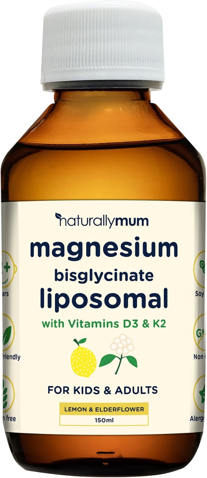 Magnesium Liposomal | with Vitamins D3 &amp K2 | Magnesium Bisglycinate | for Children &amp Adults | Highly Absorbable Liquid Supplement | Lemon &amp Elderflower Flavour | 30-Day Supply | 5 fl oz