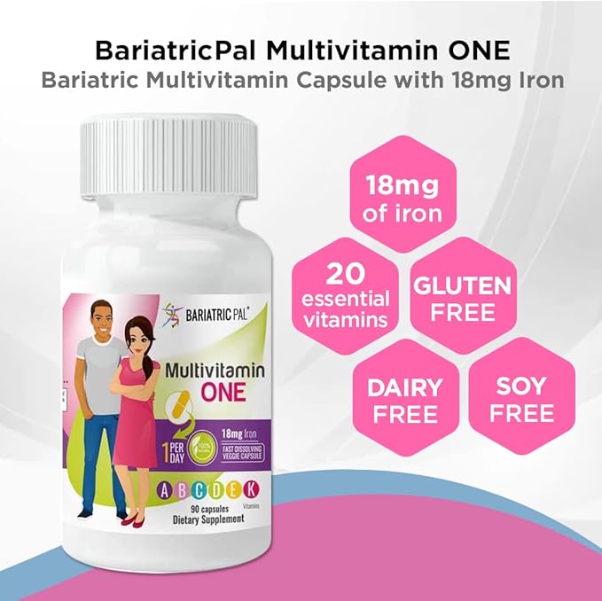 BariatricPal 90-Day Bariatric Vitamin Bundle (Multivitamin ONE 1 per Day! Capsule with 18mg Iron and Calcium Citrate Soft Chews 500mg with Probiotics - Wild Grape)