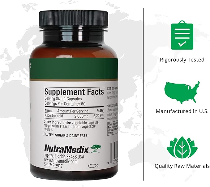 NutraMedix Vitamin C 1000mg - Antioxidants Supplement for Immune Support &amp Heart Health - Vitamin C from Ascorbic Acid - Vegan Non-GMO (120 Vegetarian Capsules)