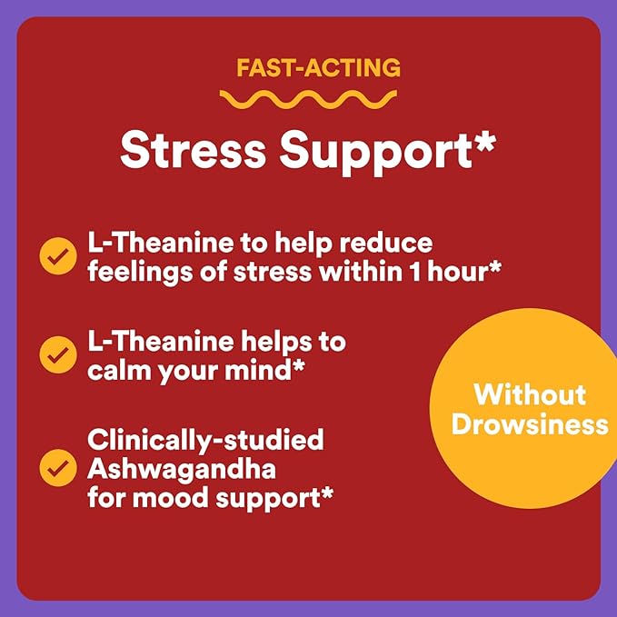 SmartyPants Adult Stress Support Gummies: Fast-Acting Calm &amp Mood Support with L-Theanine 200mg &amp Ashwagandha (Sensoril) Non-Drowsy Mixed Berry Flavor 60 Count (30 Day Supply)