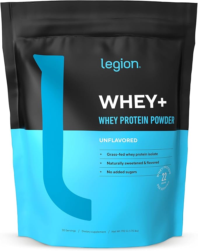 LEGION Whey+ Protein Whey Isolate from Grass Fed Cows (Unflavored 30 Servings) - Whey Protein Isolate Powder Low Calorie Non-GMO Sugar Free Lactose and Gluten Free All Natural Protein Powder