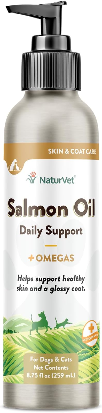 NaturVet – Salmon Oil Skin &amp Coat Plus Omegas – Supports Healthy Skin &amp Glossy Coat – Source of Omega-3 &amp 6 Fatty Acids – for Dogs &amp Cats (8.75 oz Oil)