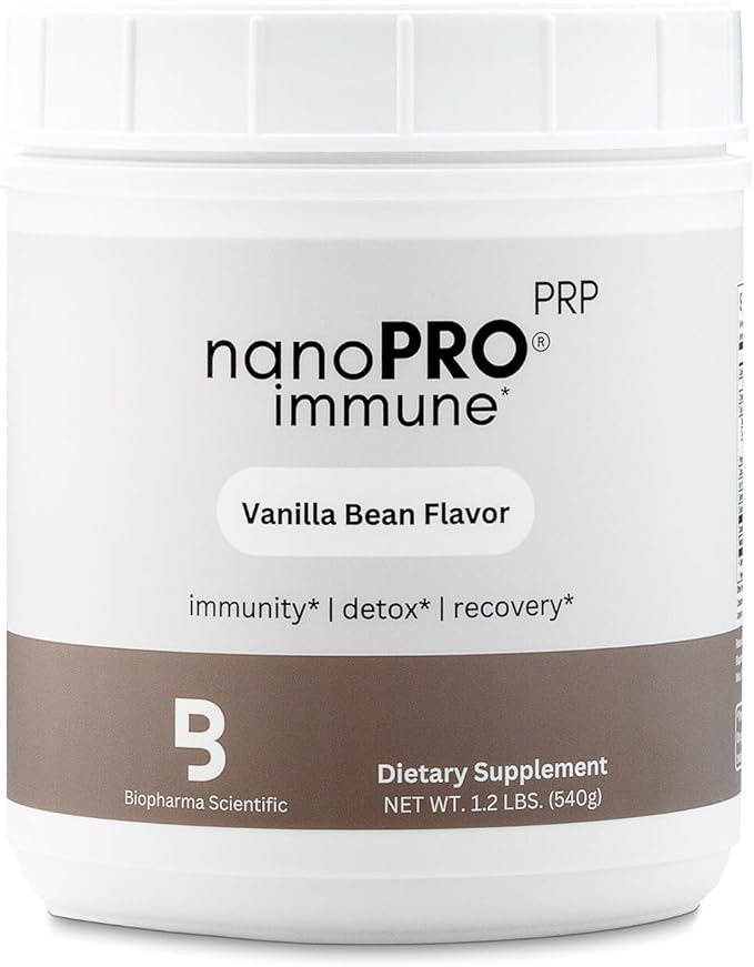 Biopharma Scientific Nanopro Immune: Whey Protein Powder for Immune Support &amp Exercise Recovery with Colostrum Glutathione Proline Rich Polypeptides Vanilla Bean Flavor 30 Servings