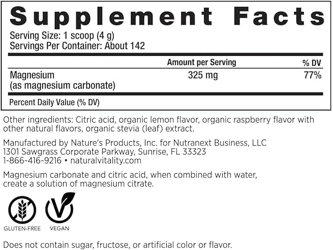 Natural-Vitality Calm Magnesiun Citrate Powder Raspberry Lemon Flavor 20 Ounces+ VSL Sticker