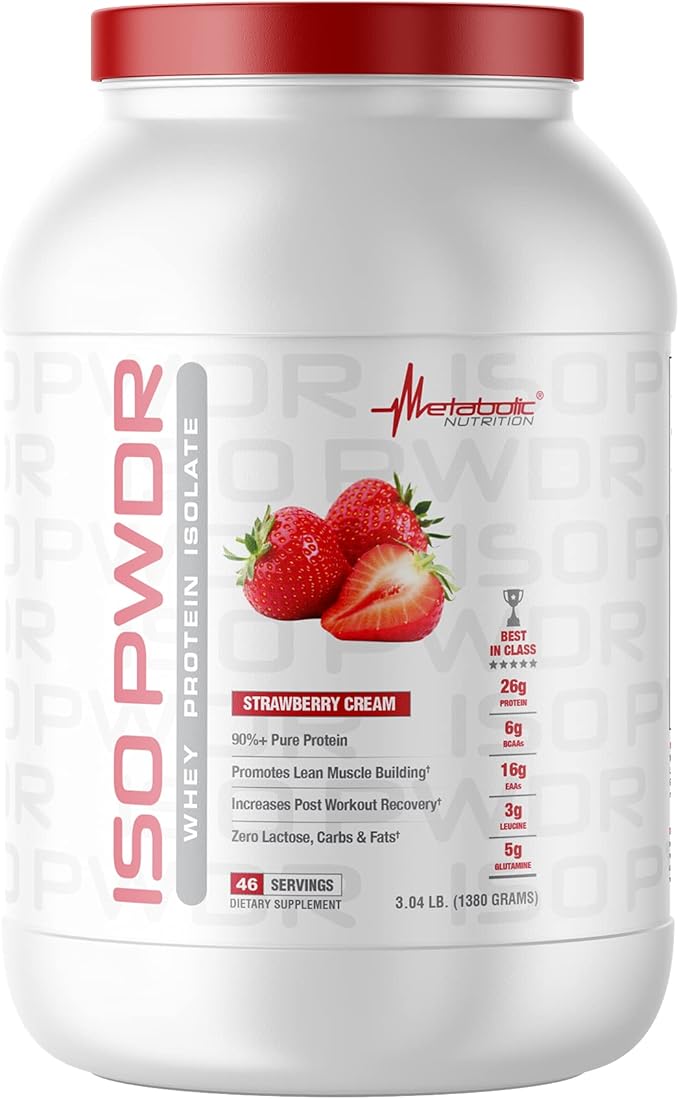 Metabolic Nutrition Whey Protein Isolate ISO PWDR Strawberry Cream 3.04lb 23 Servings 26g Protein Fast Digesting Zero Carbs Delicious Flavor Very Low Carbs &amp Fat Zero Lactose