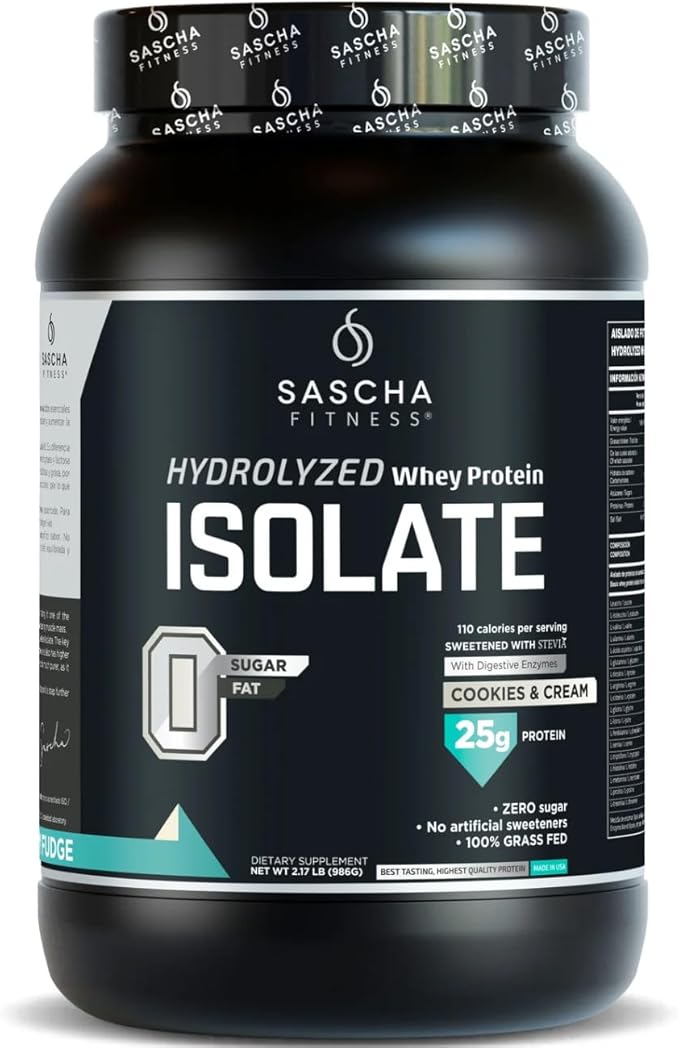 SASCHA FITNESS Hydrolyzed Whey Protein Isolate100% Grass-Fed (2 Pounds Cookies &amp Cream)