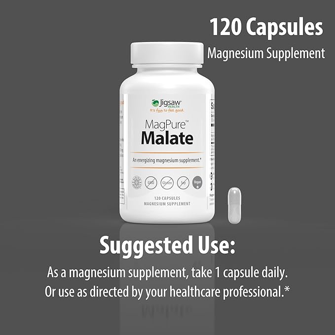 Jigsaw Health MagPure Malate | Premium Magnesium Malate Capsules | 120 Servings