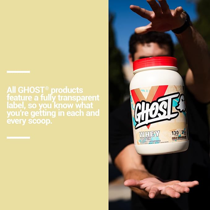 GHOST Whey Protein Powder Milk Chocolate - 2LB 25G of Protein - Whey Protein Blend - ­Post Workout Fitness &amp Nutrition Shakes Smoothies Baking &amp Cooking - Soy &amp Gluten-Free