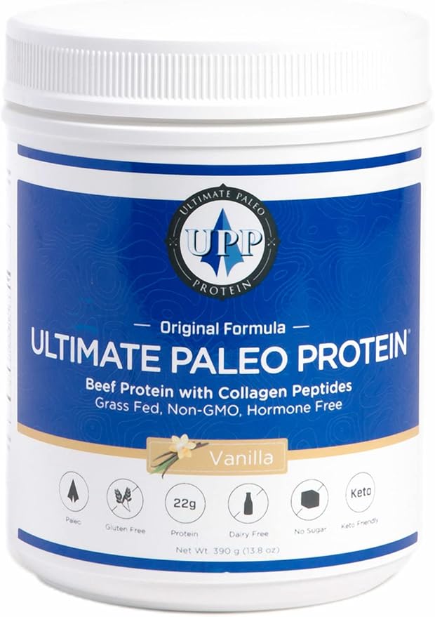 Ultimate Paleo Protein Powder | Premium Grass Fed Beef Protein with Collagen Peptides | Paleo Friendly Gluten Free Keto Friendly No Artificial Sweeteners or Preservatives - Vanilla 15 Servings