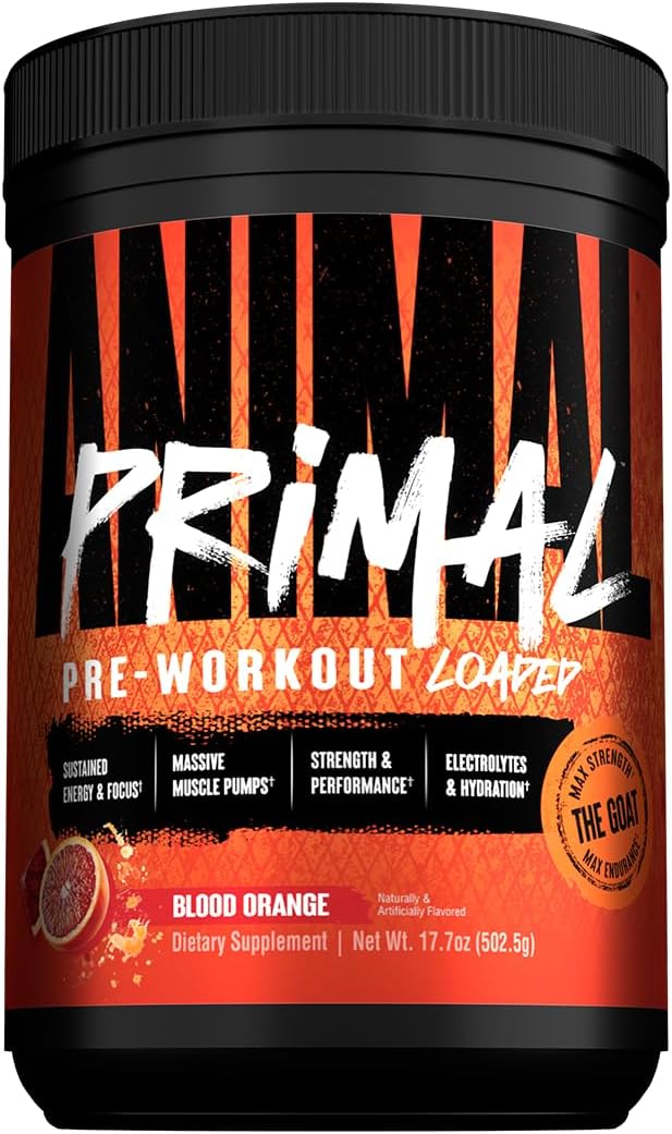 Animal Primal Muscle Hydration + Preworkout Powder – Contains Beta Alanine 3DPump Caffeine &amp Electrolytes – Improves Energy Focus Endurance &amp Absorption – New Blood Orange Flavor 17.7 oz