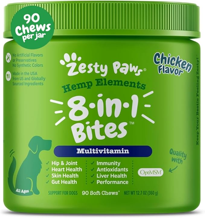 Zesty Paws 8-in-1 Bites for Dogs + Hemp Seed 90 Count (Packaging May Vary)
