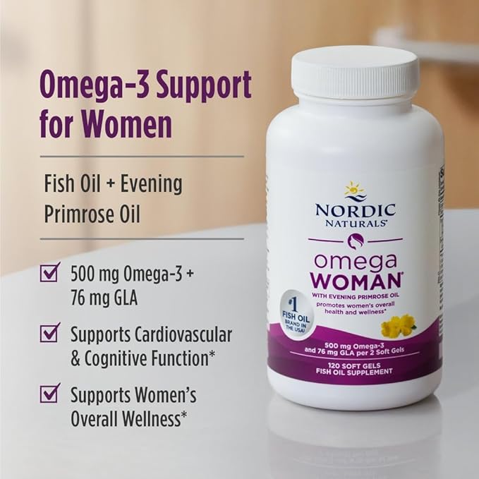 Nordic Naturals Omega Woman Lemon - 120 Soft Gels - 500 mg Omega-3 + 800 mg Evening Primrose Oil - Healthy Skin &amp Optimal Wellness - Non-GMO - 60 Servings (Pack of 2)