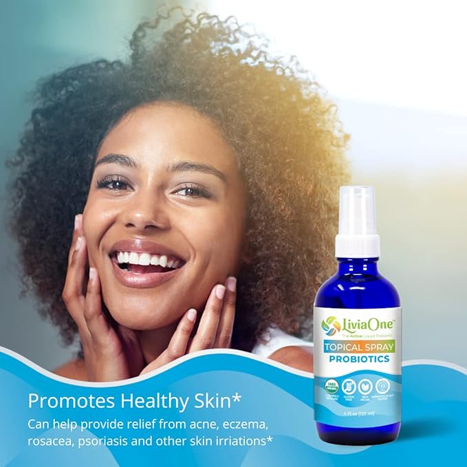 LiviaOne USDA Organic Topical Probiotics for Skin Health | Lactobacillus Acidophilus Probiotic | Gut Health &amp Immune Support Supplement | Vegan | Non-GMO | Gluten Free | 4 Fl Oz