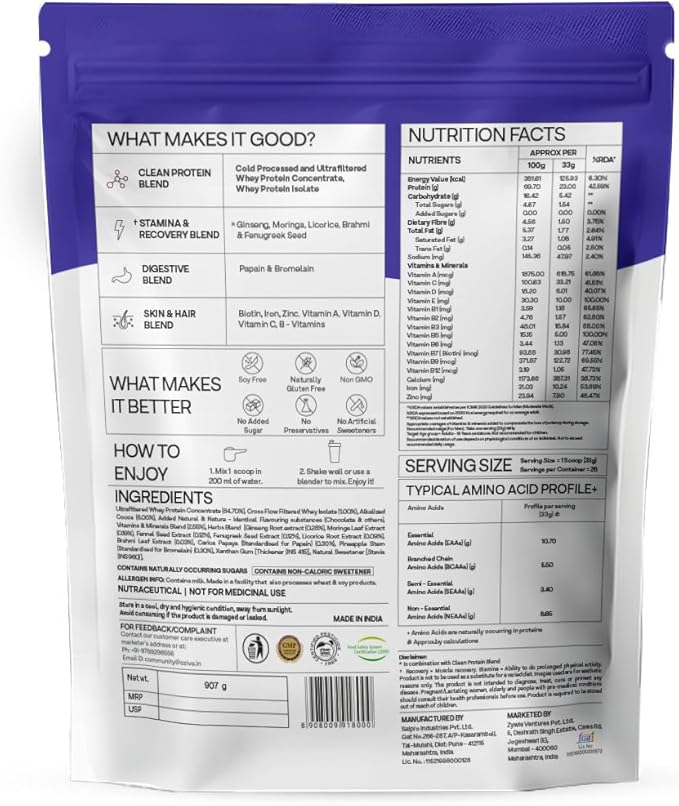 OZIVA Protein &amp Herbs for Men Banana Caramel Protein Powder for Men for Muscle Building Recovery and Better Stamina (with 23G Whey Protein + 15 Multivitamin for Men) Certified Clean 1Kg