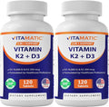 Vitamatic Vitamin D3 K2 Supplements with 10000 IU Vitamin D + 200mcg Vitamin K MK-7 120 Tablets Bone Heart Immune &amp Calcium Support - 2 Pack