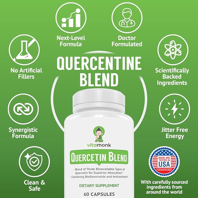 VitaMonk Quercetin Complex - 3 Bioactive Forms - Isoquercetin and Quercetin Phytosome with Bromelain - Immune System Support for Superior Absorption