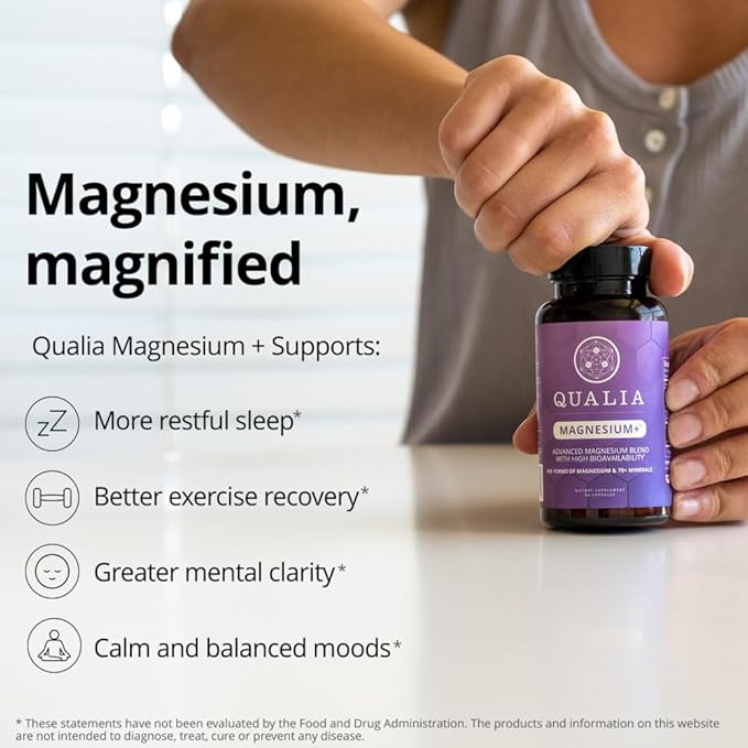 Qualia Magnesium Supplement | 10 Bioavailable Forms Including Magnesium Glycinate with 70+ Supporting Minerals +7 Amino Acids | Doctor-Formulated to Support Sleep Stress Relief Heart Relaxation