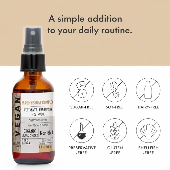 Tri Magnesium Complex - Magnesium Biglycinate Citrate &amp Taurate Liquid Spray 300mg w/Raw Vitamin C for Promoting Serenity Body Decompression - Hibiscus &amp Pineapple Flavor 60ml (2oz)