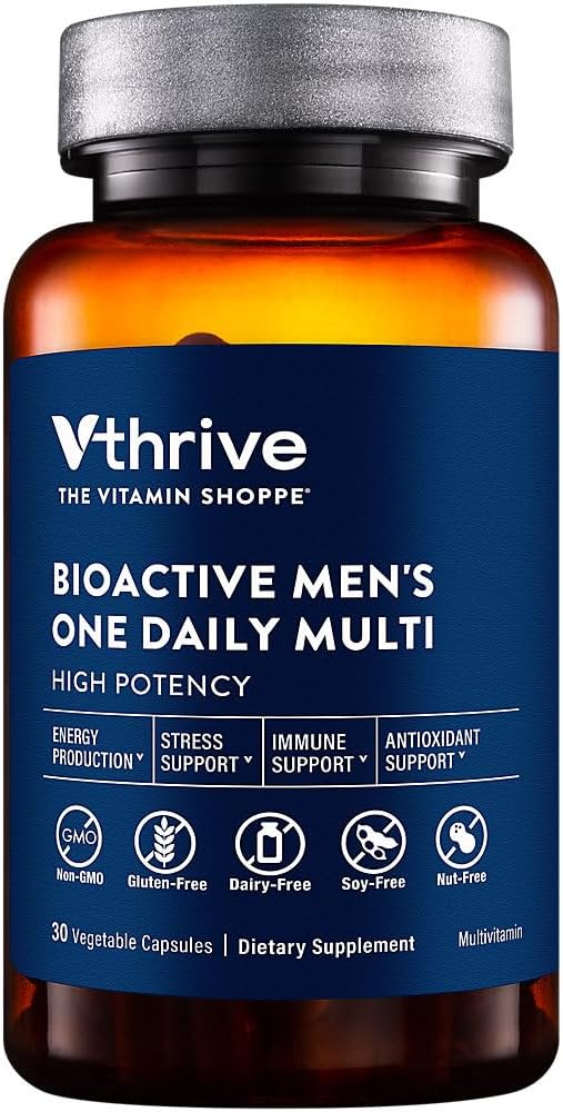 Vthrive The Vitamin Shoppe Bioactive Multivitamin Daily Men’s Multivitamin with Vitamins Minerals Antioxidants &amp Nutrients for Energy Immune and Overall Wellness Support Gluten Free 30 Capsu