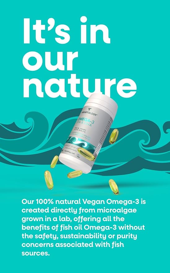 Vegan Omega 3 Supplement (60 Capsules) – Omega-3 EPA Vitamin D3 &amp DHA Supplements - Algae Omega 3 Vegan Supplements for Brain Eye &amp Heart Health – Omega 3 for Kids &amp Adults
