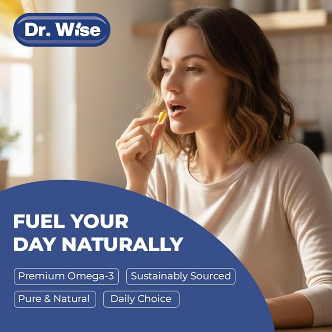 Dr. Wise Omega 3 Fish Oil 3600mg – 2160mg Omega-3 per Softgel (1300mg EPA 860mg DHA) – Triple Strength Once Daily – 90 Burpless Lemon Softgels – 3-Month Supply