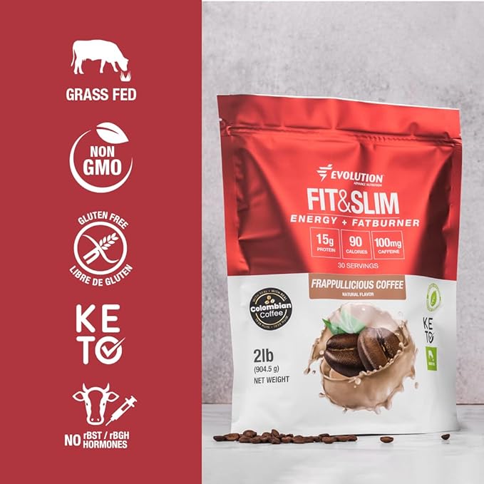 Evolution Advance Nutrition Fit &amp Slim Blend – Grass-Fed Whey Protein Powder for Easy Digestion Keto-Approved Non-GMO Stevia Sweetened Natural Flavor – 2 Pounds (Frappullicious Coffee)
