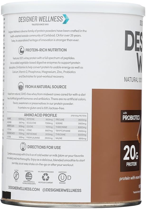 Designer Protein Whey Protein Powder Gourmet Chocolate 12-Ounce (Pack of 2) Canister Made in the USA