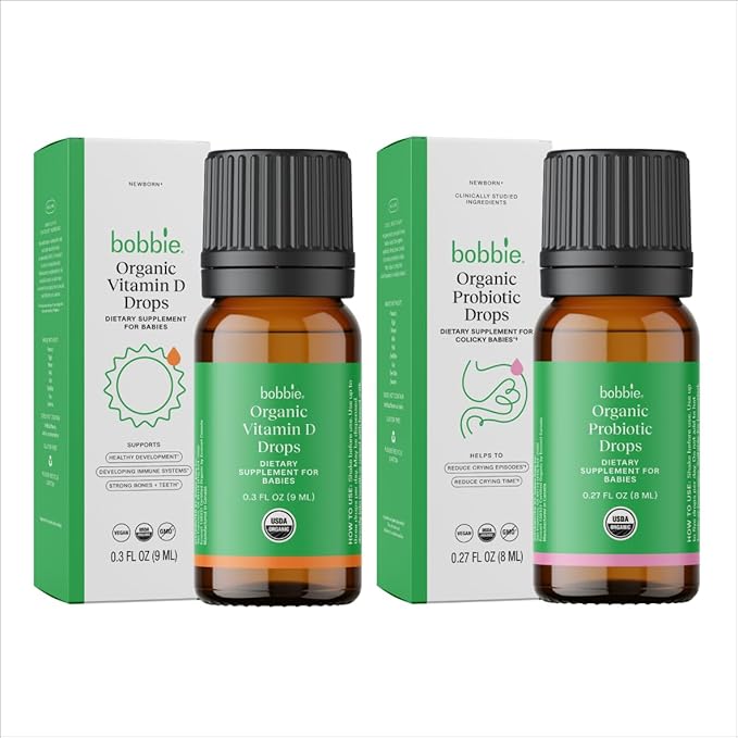 Bobbie Organic Baby Vitamin D and Probiotic Drops Bundle Daily Liquid Supplements for Immune Teeth Bone and Digestive Health Support in Newborn Babies and Infants Vegan Infant-Friendly Formula