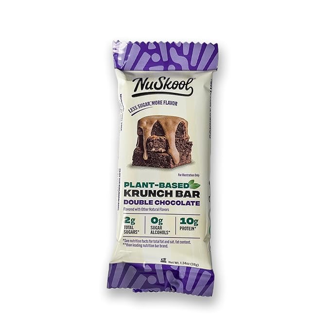 NuSkool Snacks Double Chocolate Keto Friendly Protein Krunch Bars (12 Pack) - 7g Fiber 10g Clean Plant-Based Protein 3g Net Carbs - Gluten-Free Non-GMO Vegan Low Carb Keto Healthy Breakfast Snack