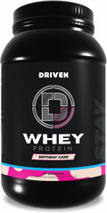 Driven WHEY- Whey Protein Powder: Delicious Clean Protein Shake- Improve Muscle Recovery with 23 Grams of Protein with Added BCAA and Digestive Enzymes (2lb Birthday Cake)
