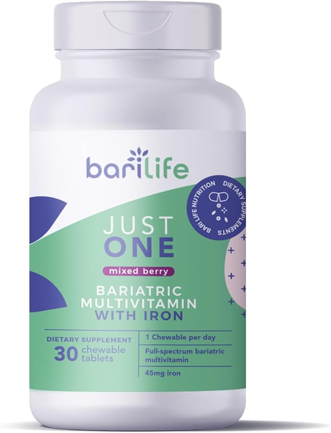 Bari Life Just One Chewable: Once Daily Bariatric Multivitamin + Iron and and BariBurst Calcium Citrate Soft Chews for Gastric Bypass Gastric Sleeve and Duodenal Switch (Sour Grape)