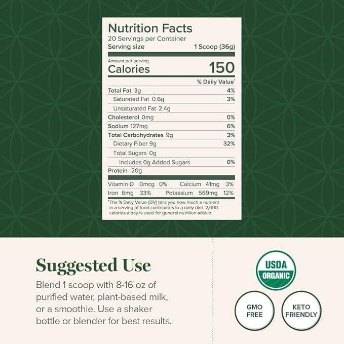 Global Healing Organic Plant Vanilla Protein Powder for Men and Women 20g - Dairy Free Protein Powder with Digestive Enzymes &amp Probiotics to Support Gut Health (1.6 Lbs)