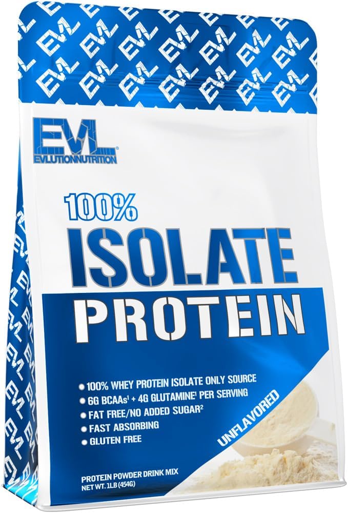 Evlution Nutrition 100% Isolate Whey Isolate Protein Powder 25 G of Fast Absorbing Protein No Sugar Added Low-Carb Gluten-Free (Unflavored 1 LB)